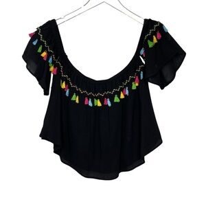 Paper Crane Black Ruffled Flutter Sleeve Blouse Size S